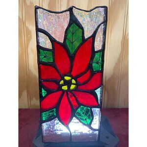 Stained Glass Poinsettia Candle Cover Votive Handcrafted 8" x 3.75" x 3.5"